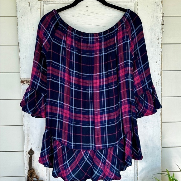 BEACHLUNCHLOUNGE, TARTÁN PLAID TOP. ON OR OFF SHOULDER. SIZE S/P - Picture 5 of 8